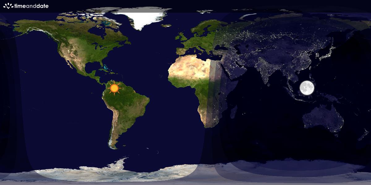 Verdenskart som viser dag og natt 
