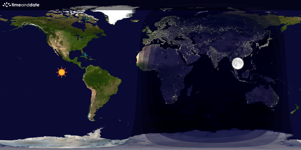Verdenskart som viser dag og natt 