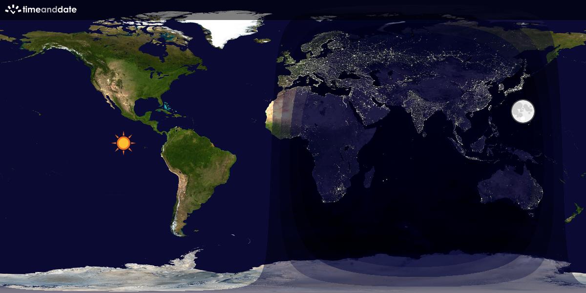 Verdenskart som viser dag og natt 