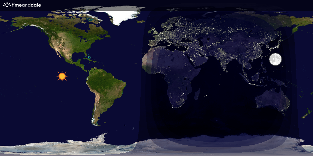 Verdenskart som viser dag og natt 
