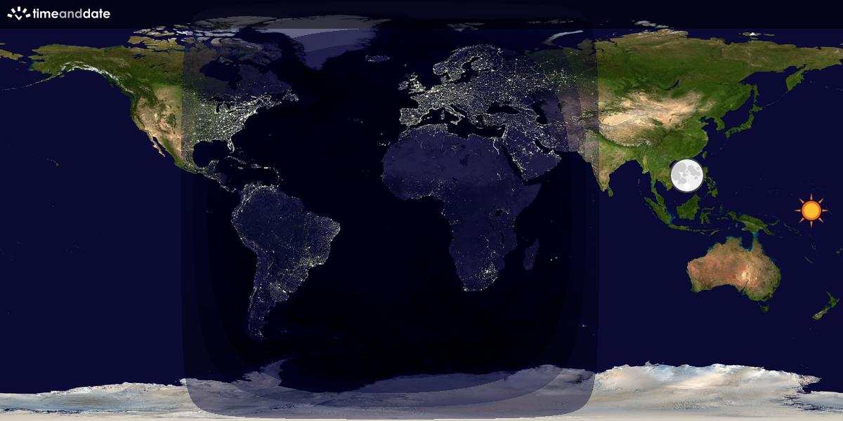 Verdenskart som viser dag og natt 