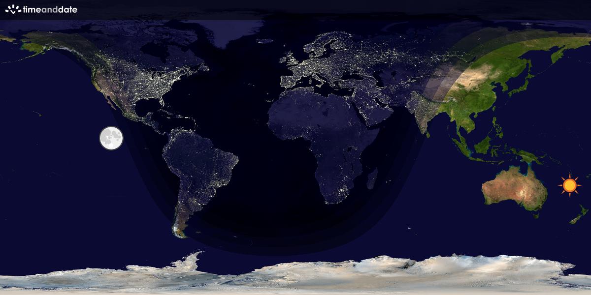 Verdenskart som viser dag og natt 