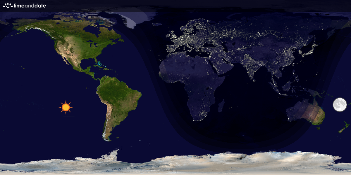 Verdenskart som viser dag og natt 