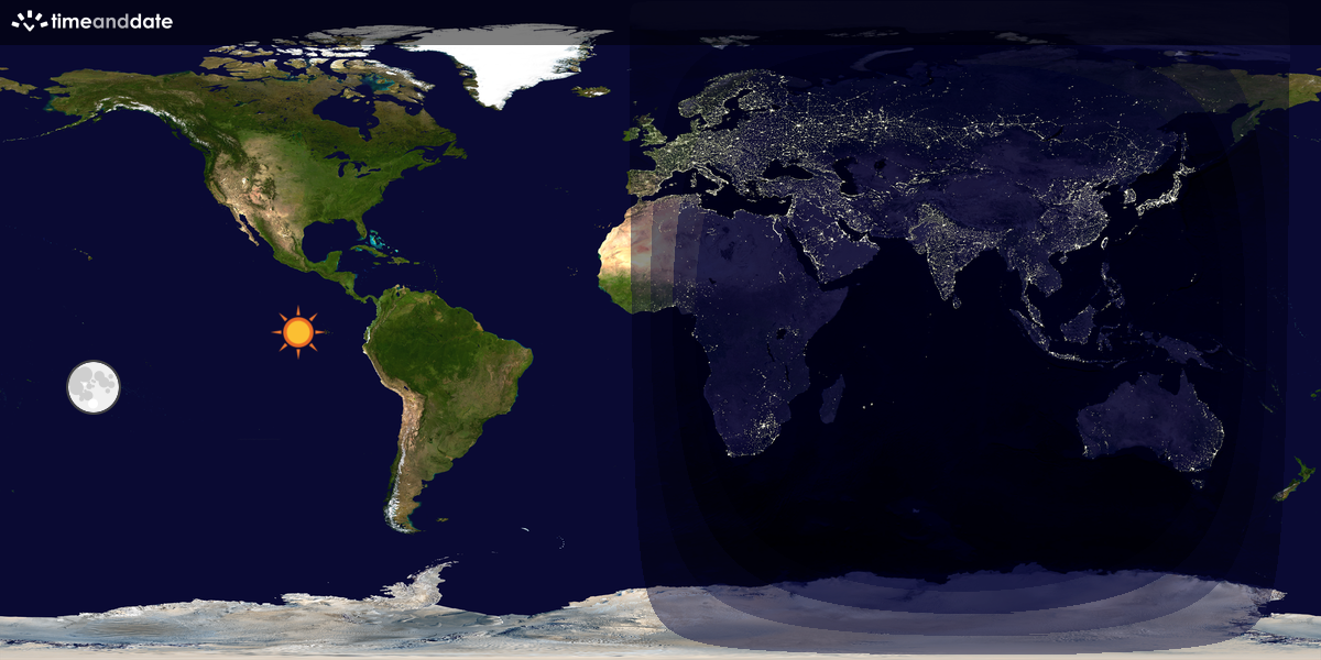Verdenskart som viser dag og natt 