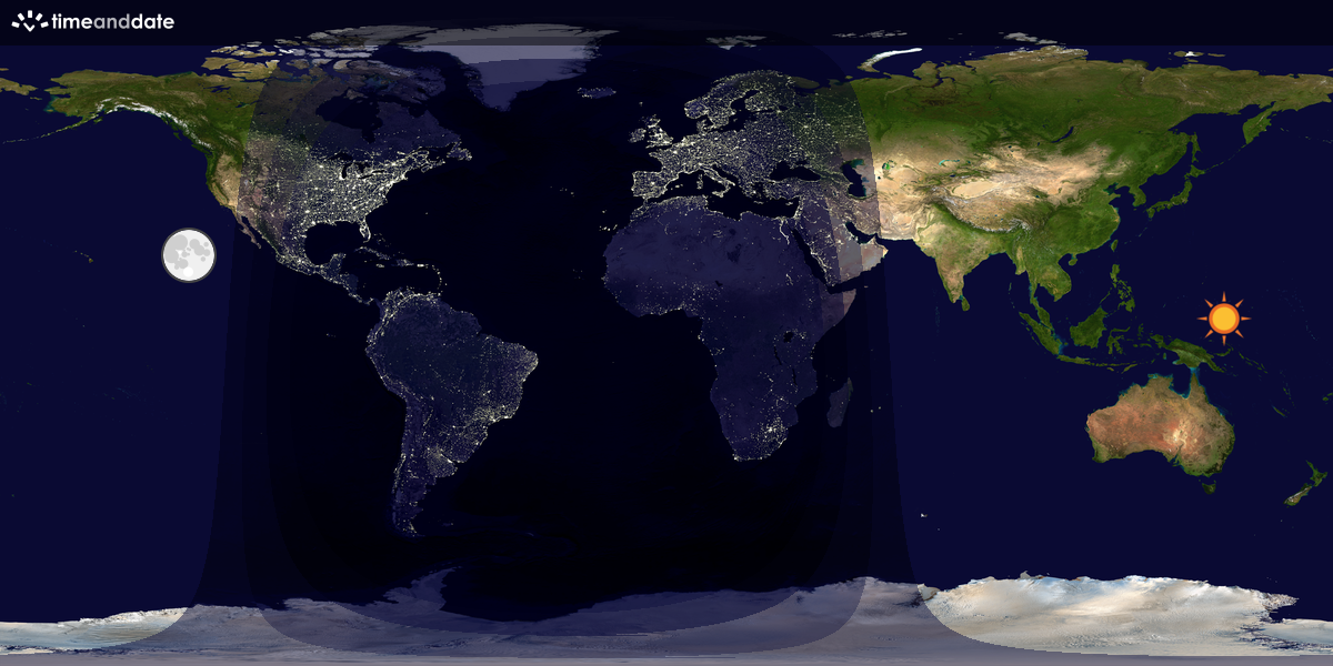 Verdenskart som viser dag og natt 