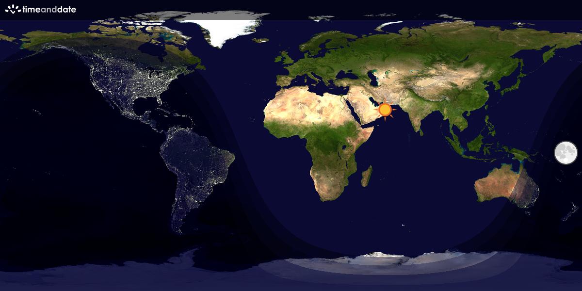 Verdenskart som viser dag og natt 