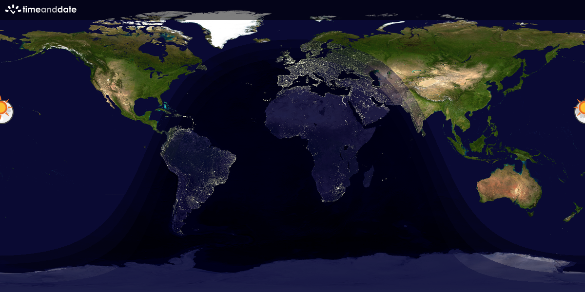Verdenskart som viser dag og natt 