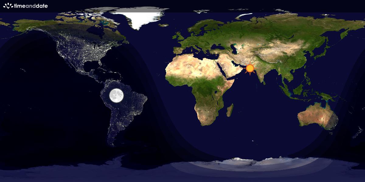 Verdenskart som viser dag og natt 