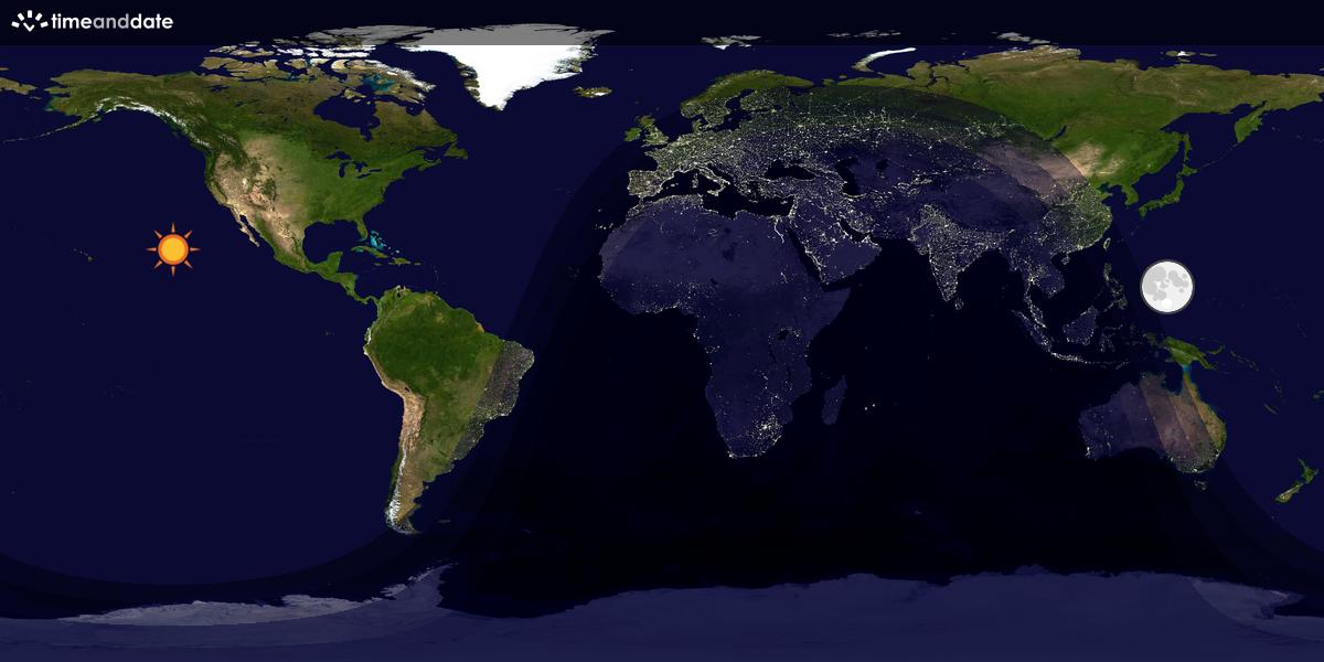 Verdenskart som viser dag og natt 