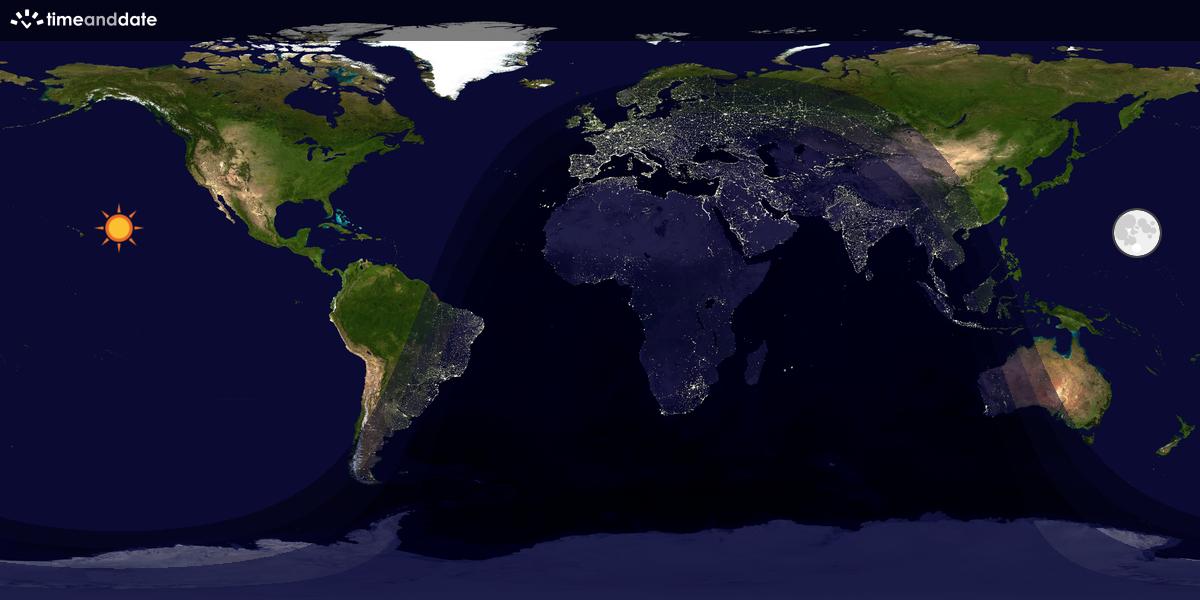Verdenskart som viser dag og natt 
