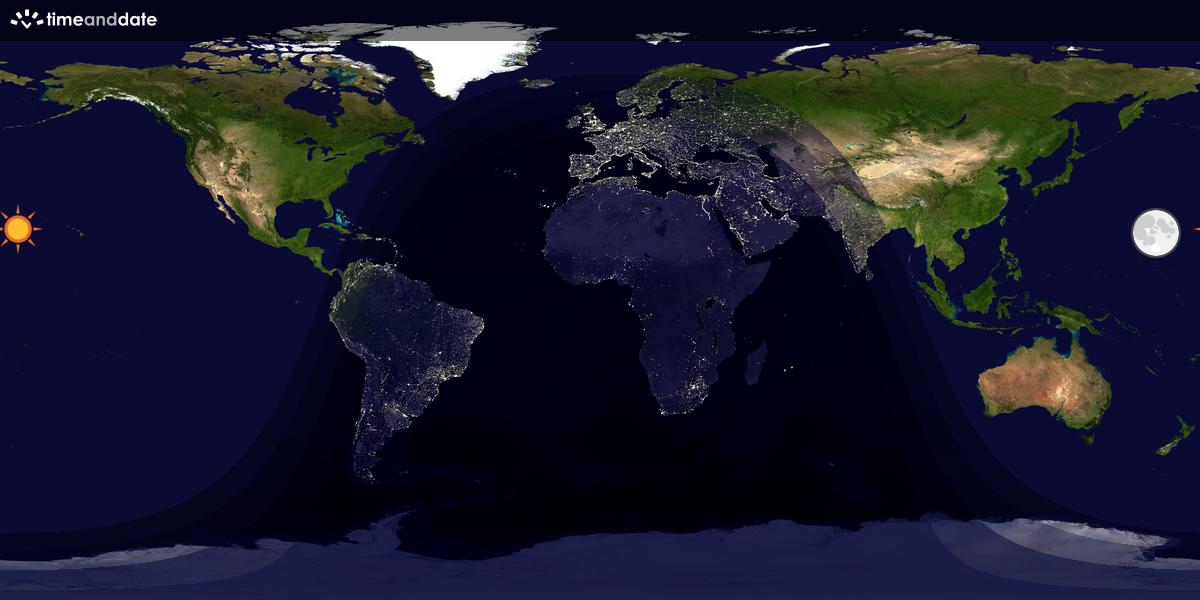 Verdenskart som viser dag og natt 
