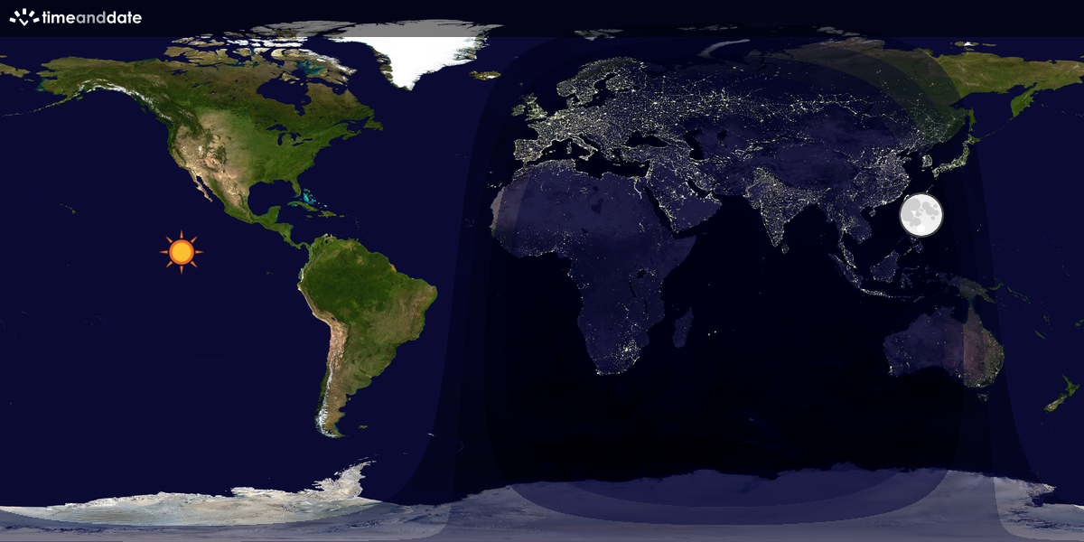 Verdenskart som viser dag og natt 