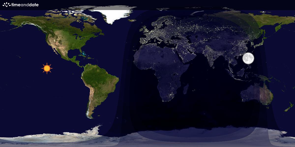 Verdenskart som viser dag og natt 