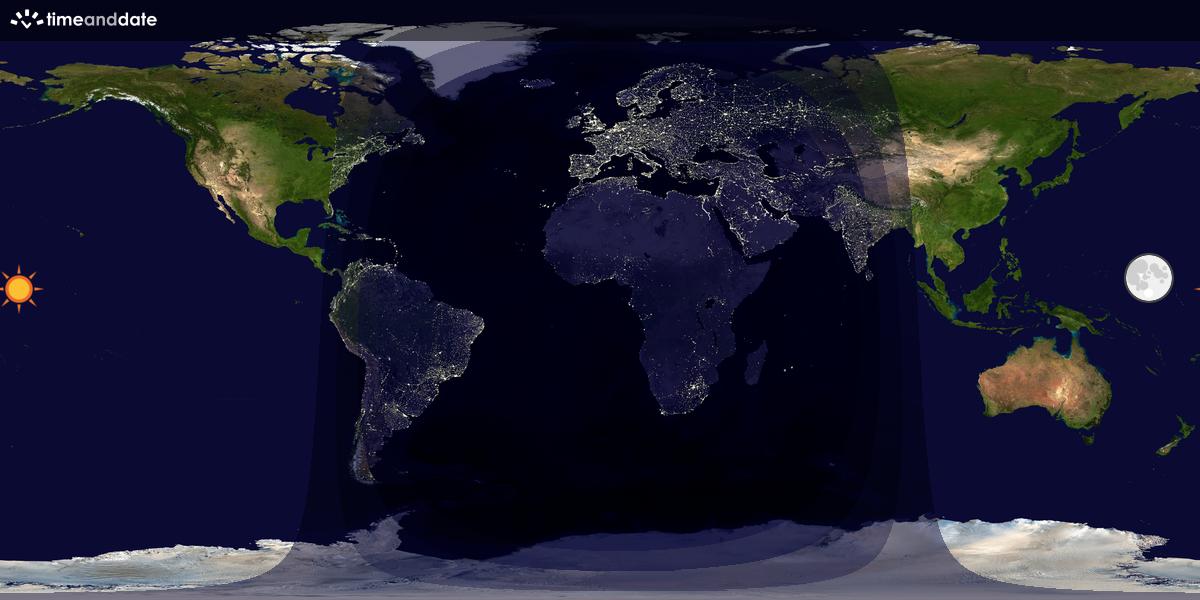 Verdenskart som viser dag og natt 