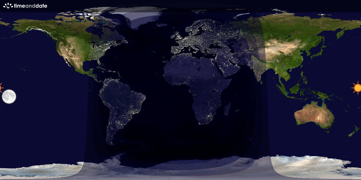 Verdenskart som viser dag og natt 