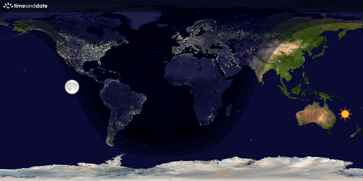 Verdenskart som viser dag og natt 