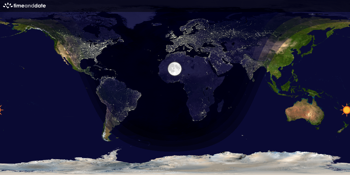 Verdenskart som viser dag og natt 