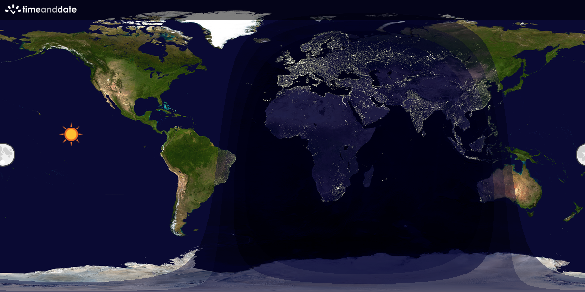 Verdenskart som viser dag og natt 