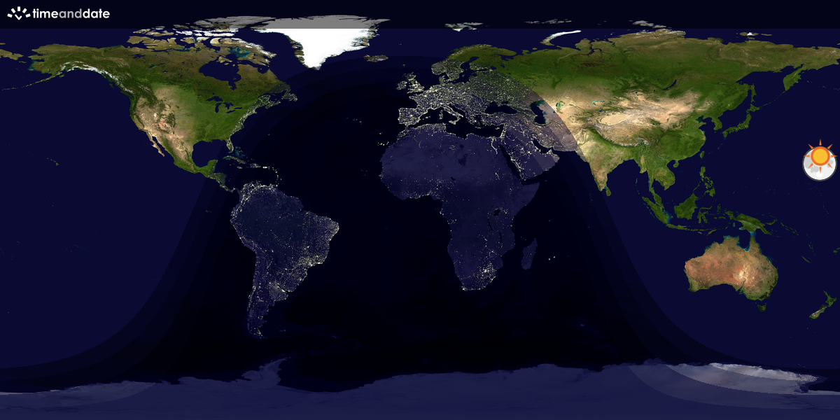 Verdenskart som viser dag og natt 