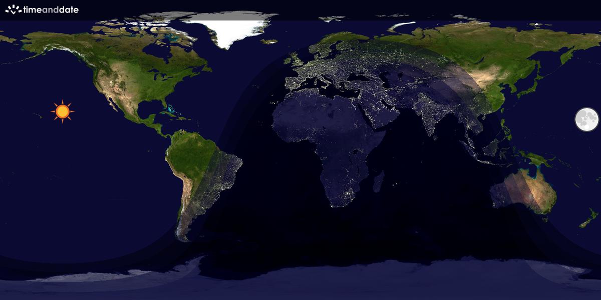 Verdenskart som viser dag og natt 