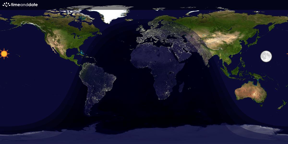 Verdenskart som viser dag og natt 