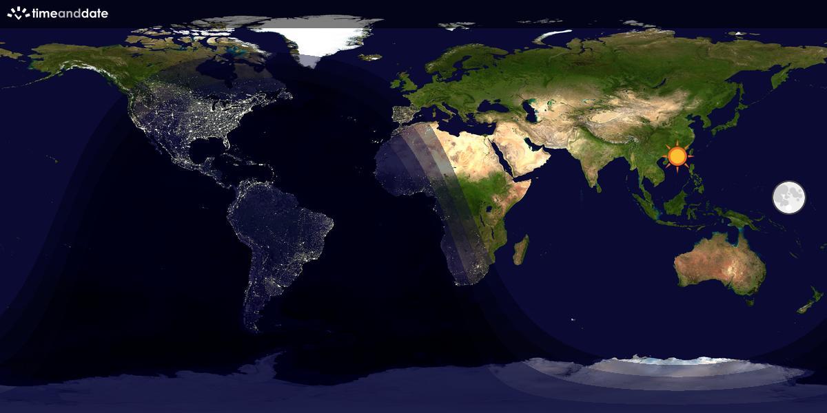 Verdenskart som viser dag og natt 