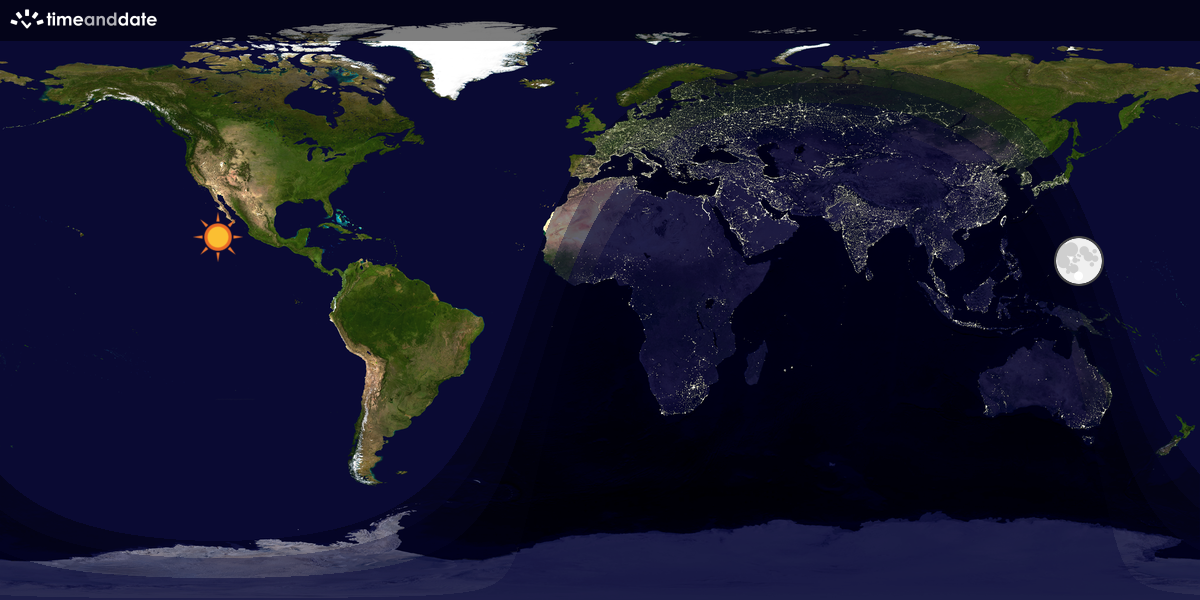 Verdenskart som viser dag og natt 