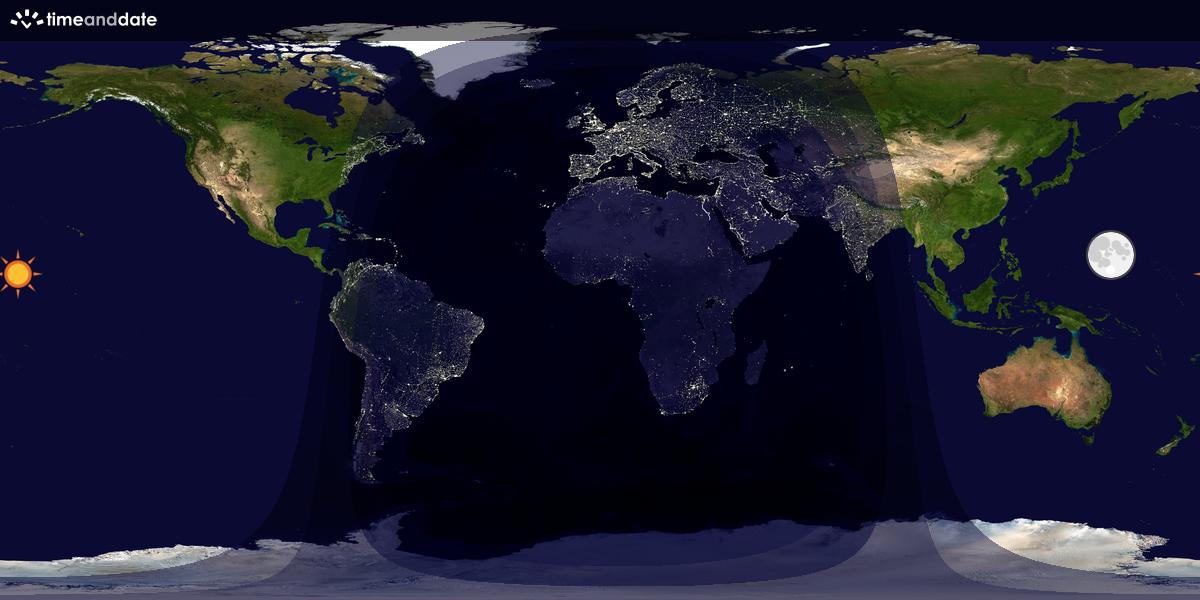 Verdenskart som viser dag og natt 