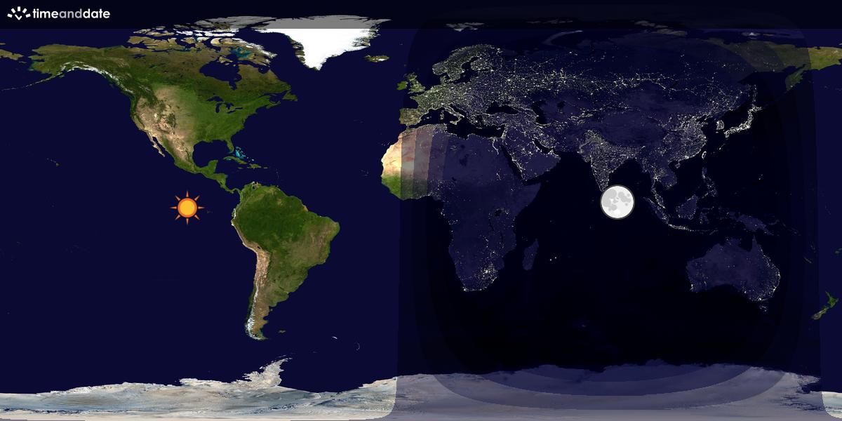 Verdenskart som viser dag og natt 