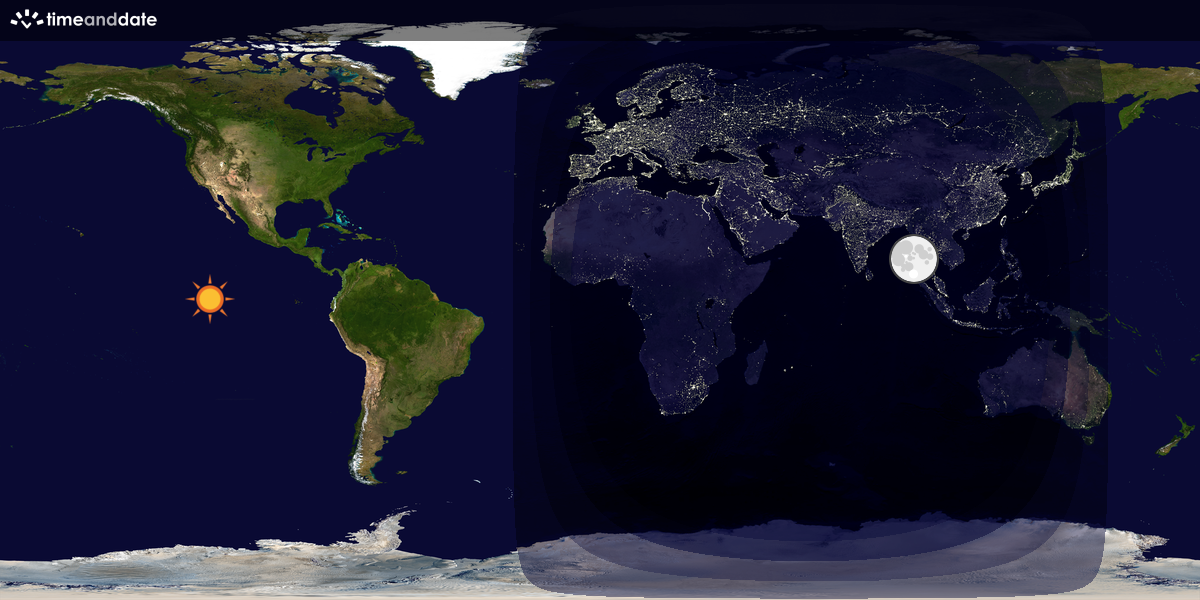 Verdenskart som viser dag og natt 