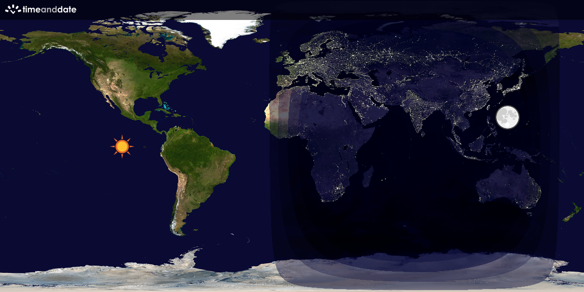 Verdenskart som viser dag og natt 
