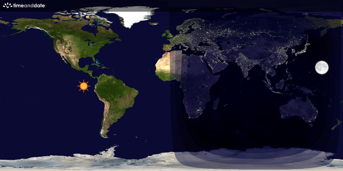 Verdenskart som viser dag og natt 