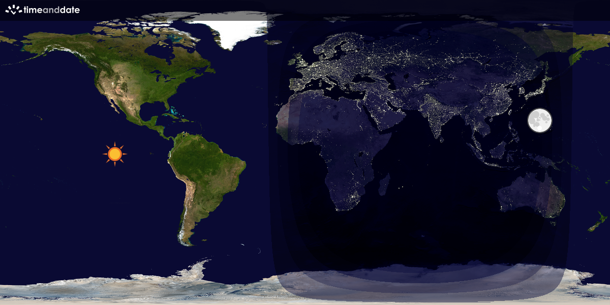 Verdenskart som viser dag og natt 