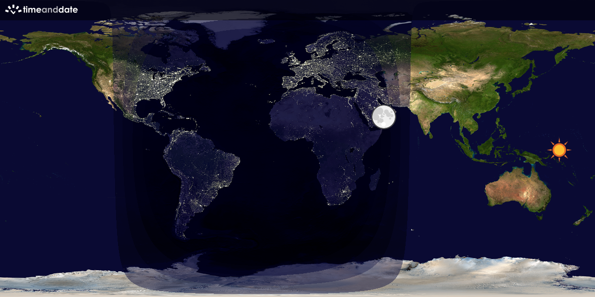 Verdenskart som viser dag og natt 