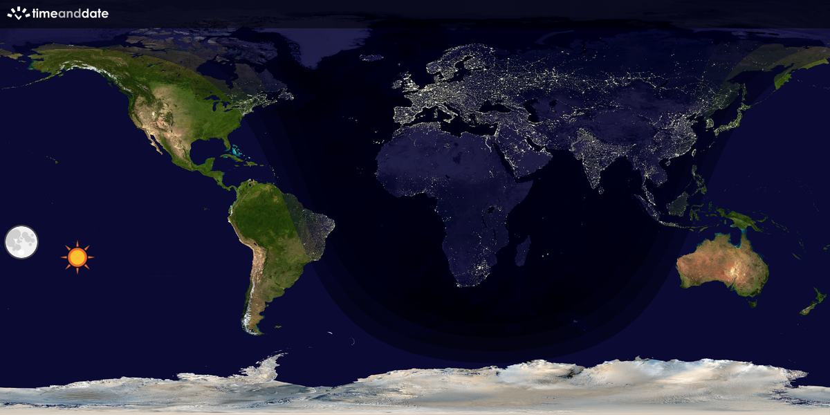 Verdenskart som viser dag og natt 