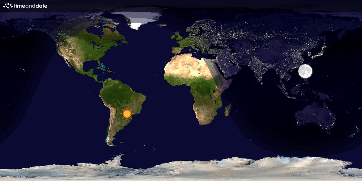 Verdenskart som viser dag og natt 