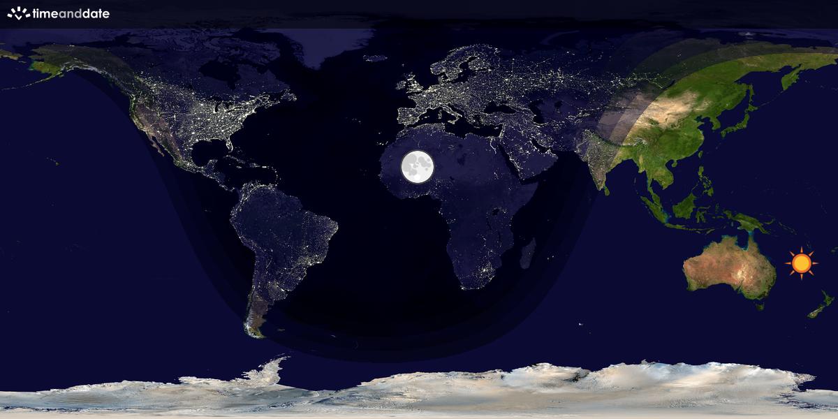 Verdenskart som viser dag og natt 