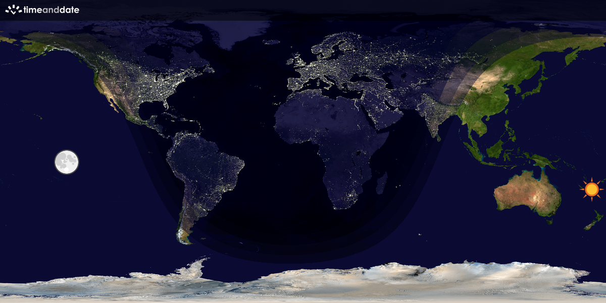 Verdenskart som viser dag og natt 