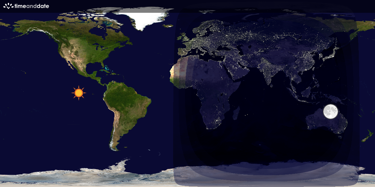 Verdenskart som viser dag og natt 