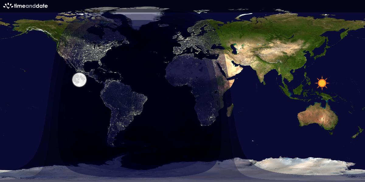 Verdenskart som viser dag og natt 