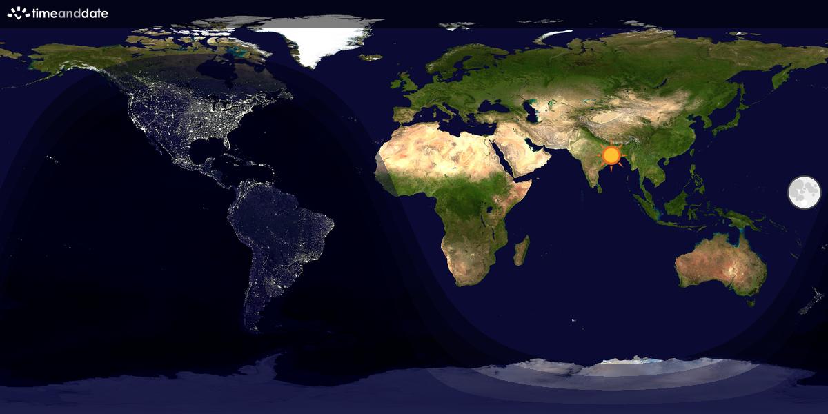 Verdenskart som viser dag og natt 