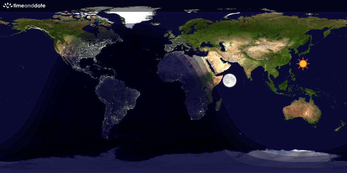 Verdenskart som viser dag og natt 