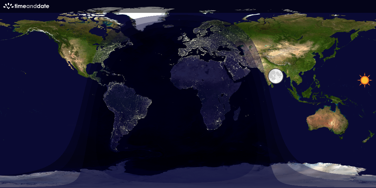 Verdenskart som viser dag og natt 