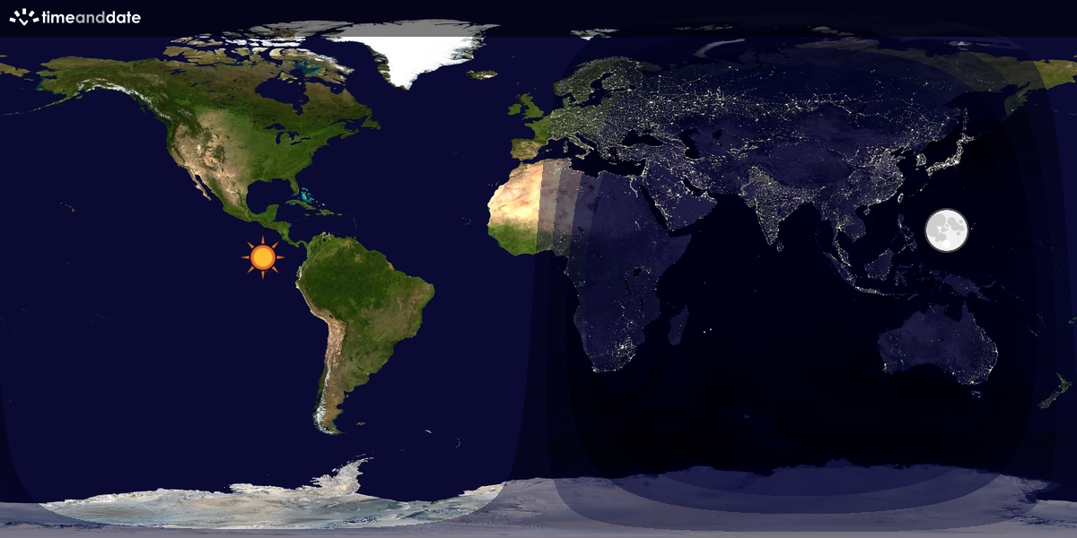 Verdenskart som viser dag og natt 