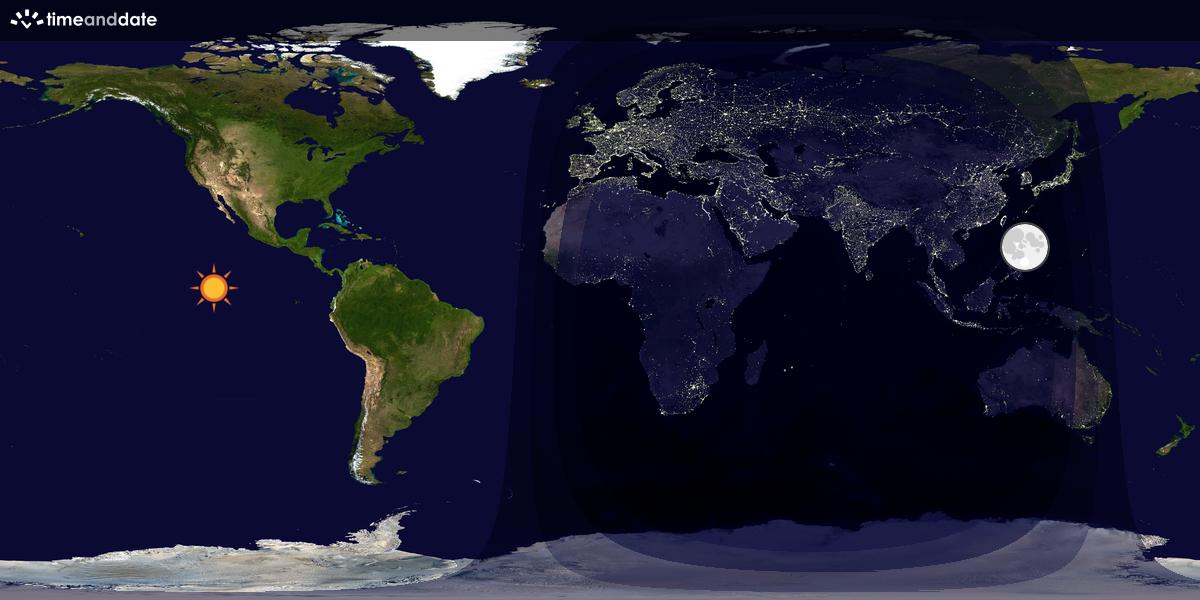 Verdenskart som viser dag og natt 