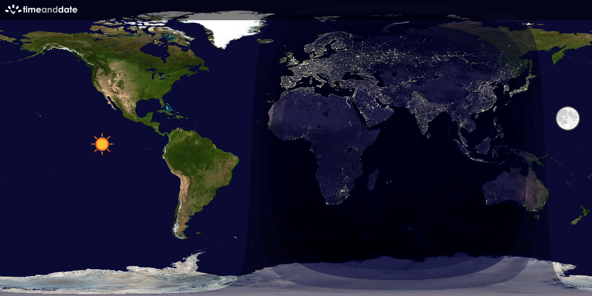 Verdenskart som viser dag og natt 