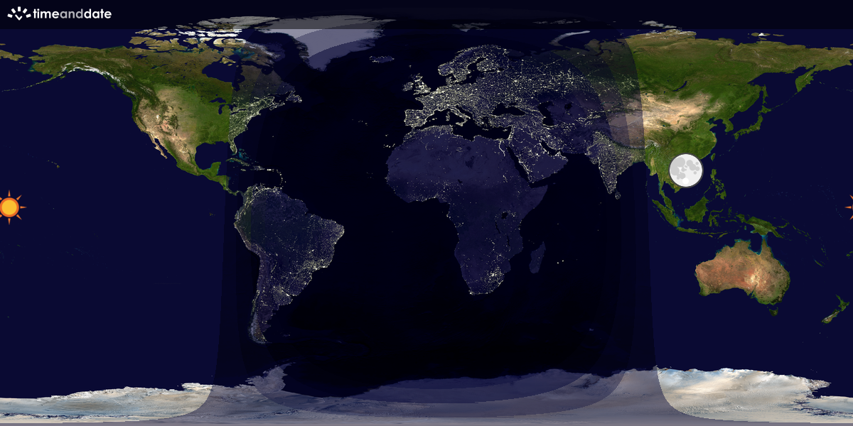 Verdenskart som viser dag og natt 