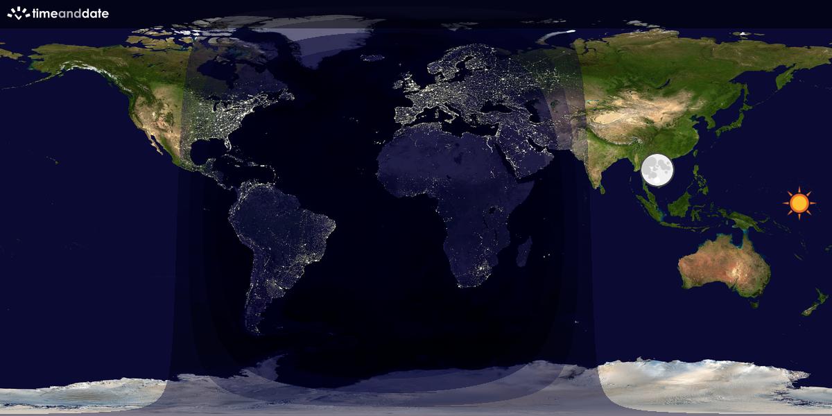 Verdenskart som viser dag og natt 