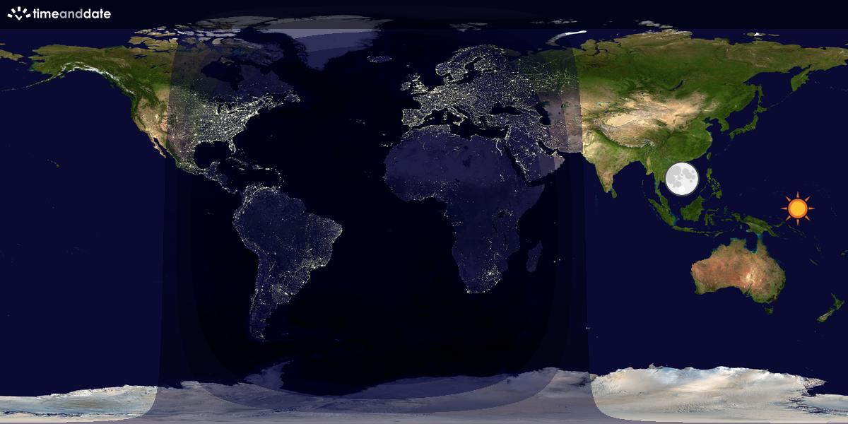 Verdenskart som viser dag og natt 