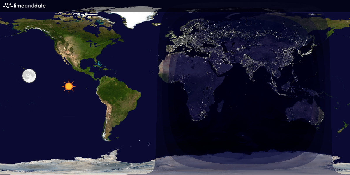 Verdenskart som viser dag og natt 